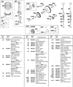 Piston, Rings, Connecting Rod, Camshaft, Valves Diagram and Parts List for 326431-0129-XX  Briggs and Stratton Engine